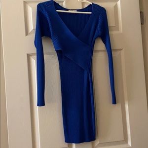 Blue sweater wrap dress